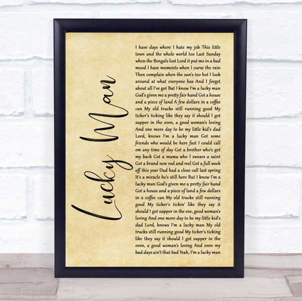 Montgomery Gentry Lucky Man Rustic Script Song Lyric Wall Art Print