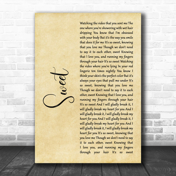 Cigarettes After Sex Sweet Rustic Script Song Lyric Wall Art Print