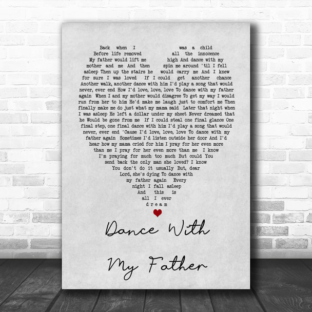 Dance With My Father Luther Vandross Grey Heart Song Lyric Music Wall Art Print