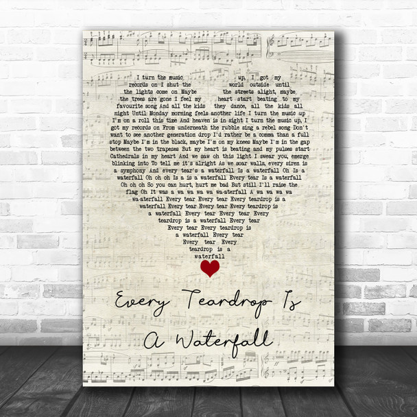 Coldplay Every Teardrop Is A Waterfall Script Heart Song Lyric Wall Art Print