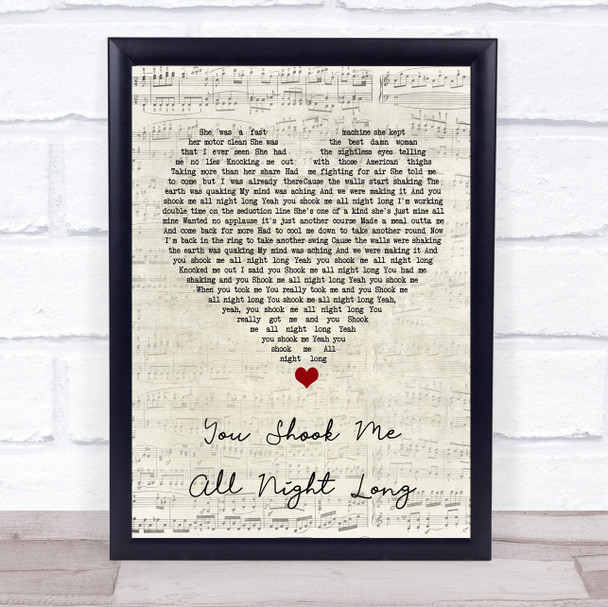 AC DC You Shook Me All Night Long Script Heart Song Lyric Wall Art Print