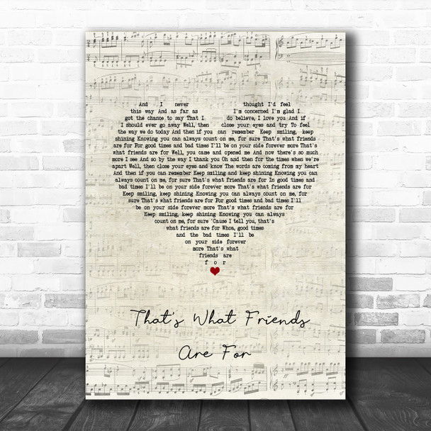 Dionne Warwick That's What Friends Are For Script Heart Song Lyric Wall Art Print