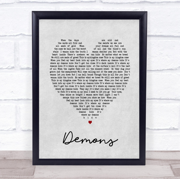 Demons Imagine Dragons Grey Heart Song Lyric Music Wall Art Print