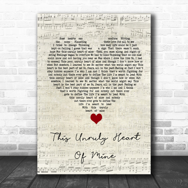 The Prom Musical This Unruly Heart Of Mine Script Heart Song Lyric Wall Art Print