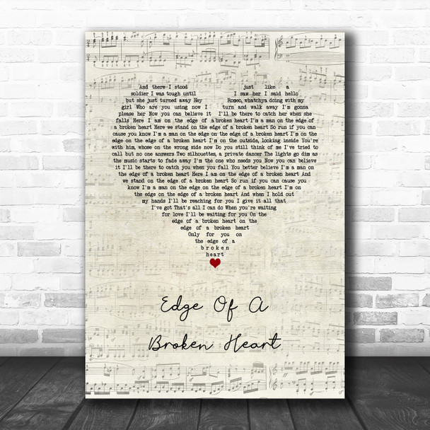 Bon Jovi Edge Of A Broken Heart Script Heart Song Lyric Wall Art Print