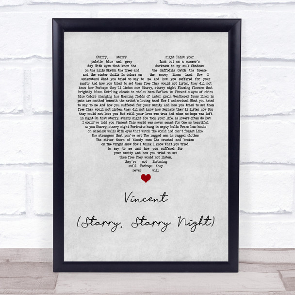 Don McLean Vincent (Starry, Starry Night) Grey Heart Song Lyric Music Wall Art Print