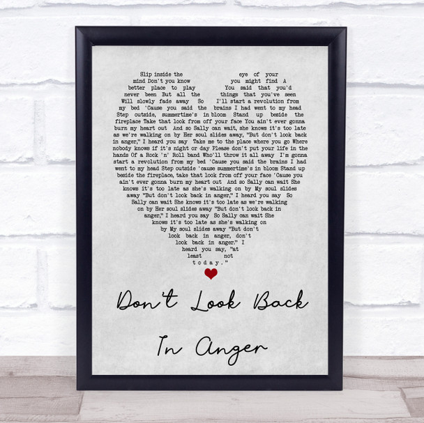 Don't Look Back In Anger Oasis Grey Heart Song Lyric Music Wall Art Print