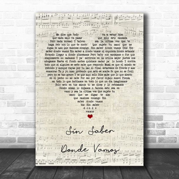 Darkiel Sin Saber Donde Vamos Script Heart Song Lyric Wall Art Print