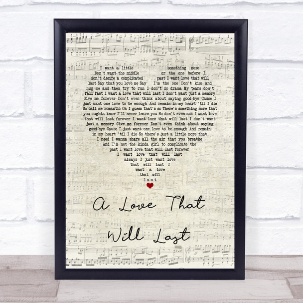 Renee Olstead A Love That Will Last Script Heart Song Lyric Wall Art Print
