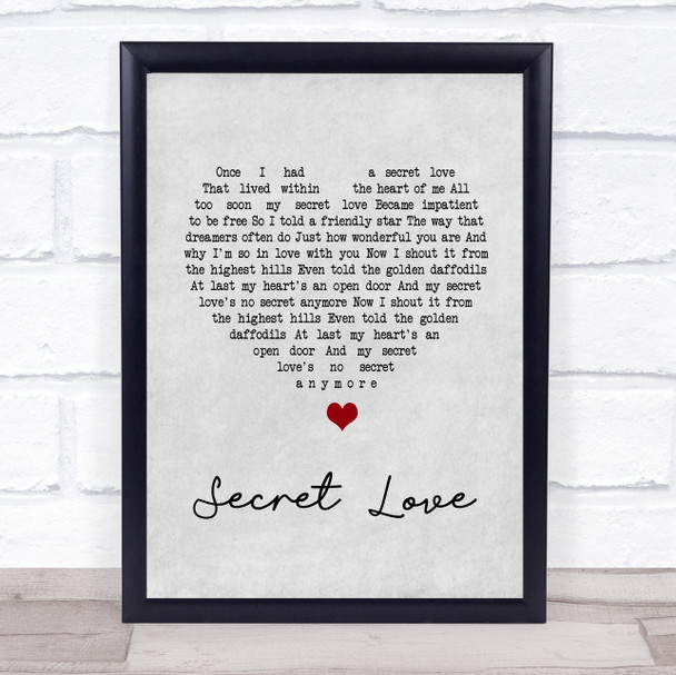 Doris Day Secret Love Grey Heart Song Lyric Music Wall Art Print