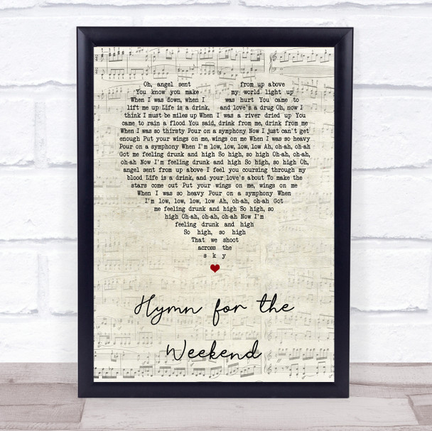 Coldplay Hymn for the Weekend Script Heart Song Lyric Wall Art Print