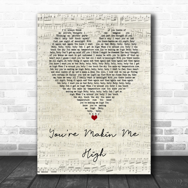 Toni Braxton You're Makin Me High Script Heart Song Lyric Wall Art Print