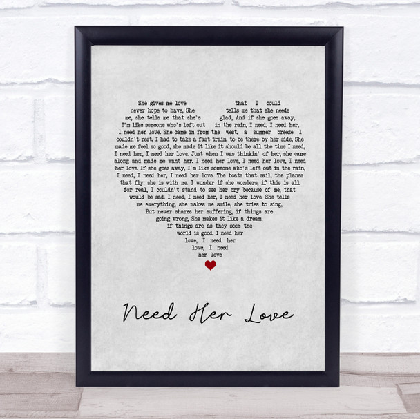 Electric Light Orchestra Need Her Love Grey Heart Song Lyric Music Wall Art Print