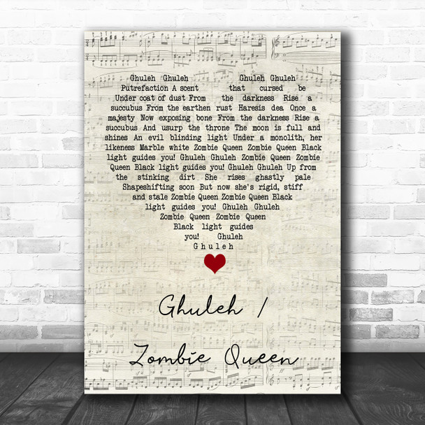 Ghost Ghuleh Zombie Queen Script Heart Song Lyric Wall Art Print
