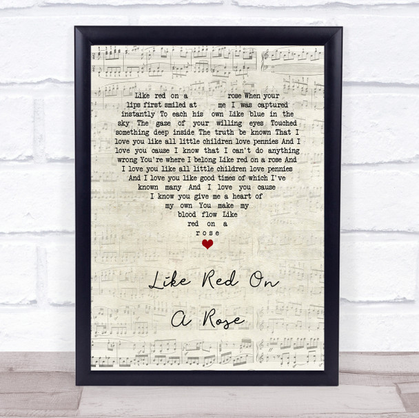 Alan Jackson Like Red On A Rose Script Heart Song Lyric Wall Art Print