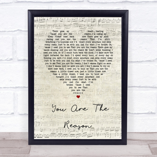 Callum Scott & Leona Lewis You Are The Reason Script Heart Song Lyric Wall Art Print