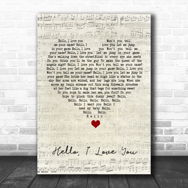 The Doors Hello, I Love You Script Heart Song Lyric Wall Art Print