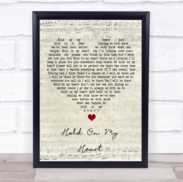 Genesis Hold On My Heart Script Heart Song Lyric Wall Art Print