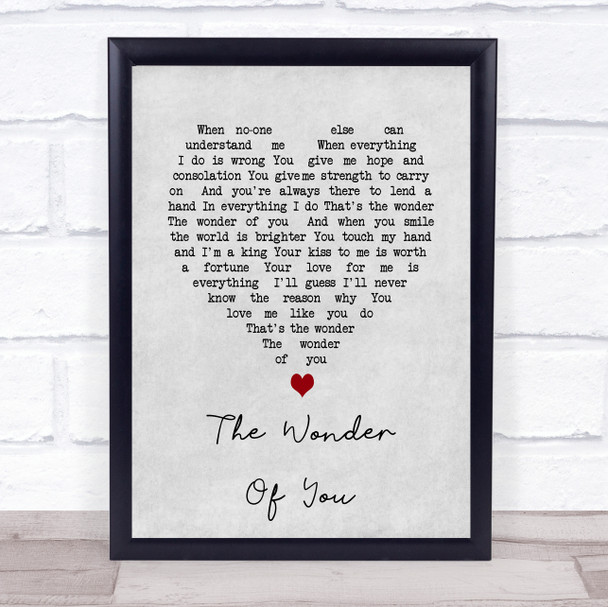 Elvis Presley The Wonder Of You Grey Heart Song Lyric Music Wall Art Print