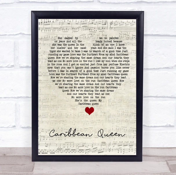 Billy Ocean Caribbean Queen Script Heart Song Lyric Wall Art Print