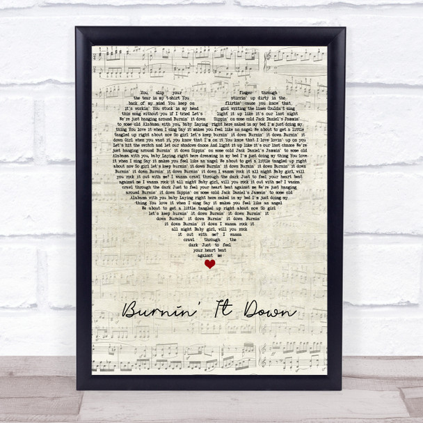 Jason Aldean Burnin' It Down Script Heart Song Lyric Wall Art Print