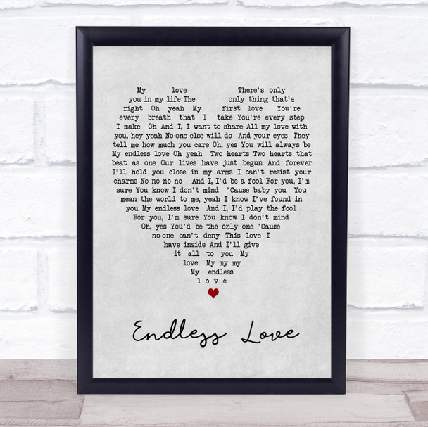 Endless Love Luther Vandross Grey Heart Song Lyric Music Wall Art Print