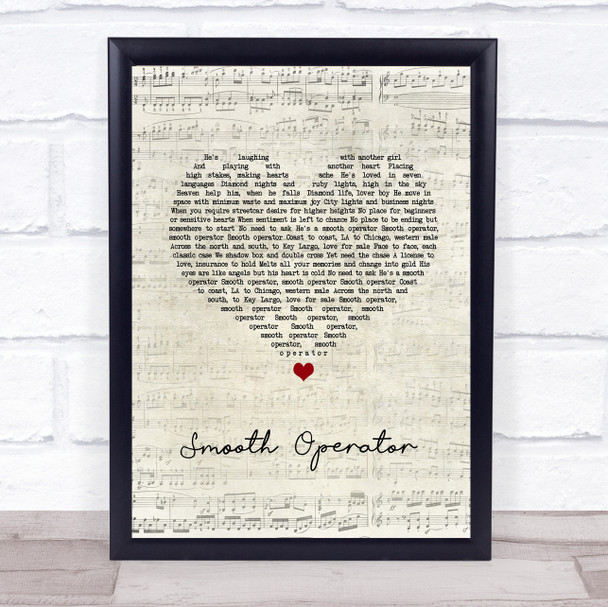 Sade Smooth Operator Script Heart Song Lyric Wall Art Print