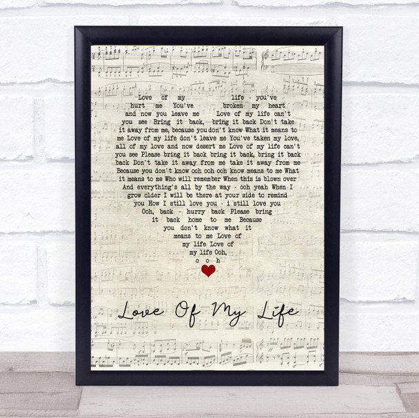 Scorpions Love Of My Life Script Heart Song Lyric Wall Art Print