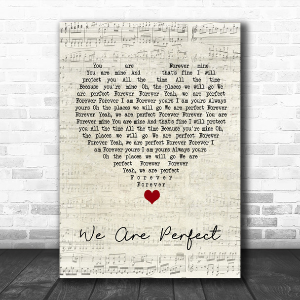 Liz Reynolds We Are Perfect Script Heart Song Lyric Wall Art Print