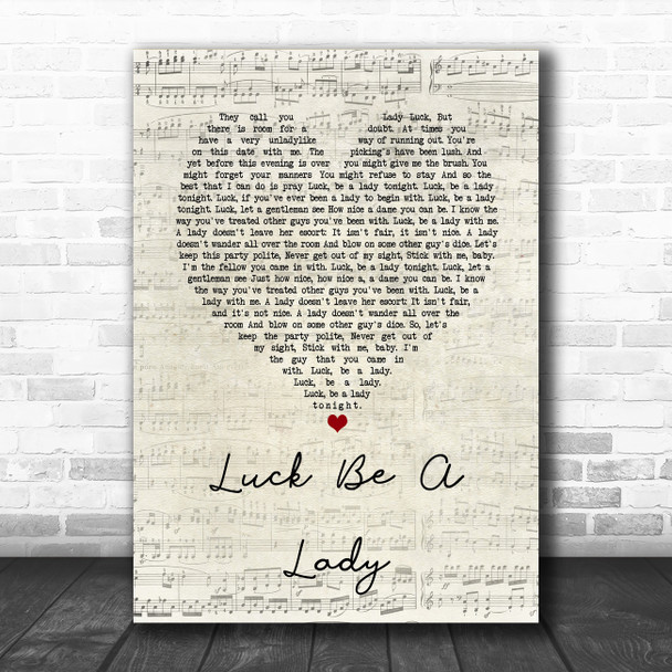 Frank Sinatra Luck Be A Lady Script Heart Song Lyric Wall Art Print