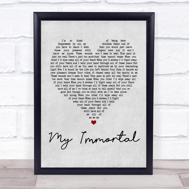 Evanescence My Immortal Grey Heart Song Lyric Music Wall Art Print Evanescence My Immortal Grey Heart Song Lyric Music Wall Art Print