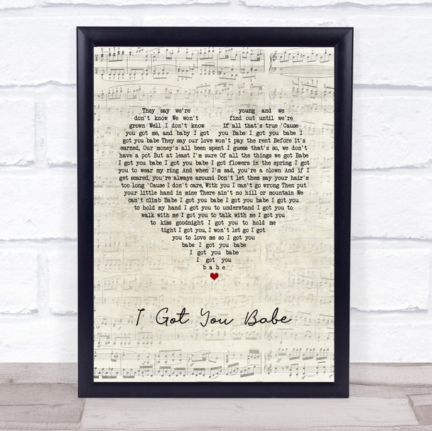 Sonny & Cher I Got You Babe Script Heart Song Lyric Wall Art Print