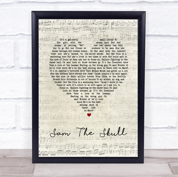 Alastair McDonald Sam The Skull Script Heart Song Lyric Wall Art Print