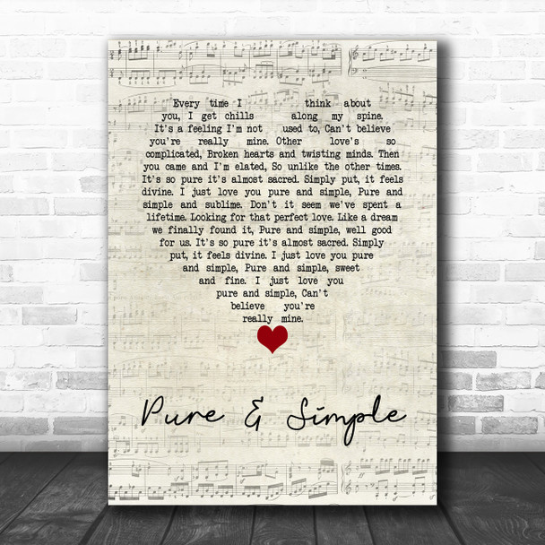 Dolly Parton Pure & Simple Script Heart Song Lyric Wall Art Print