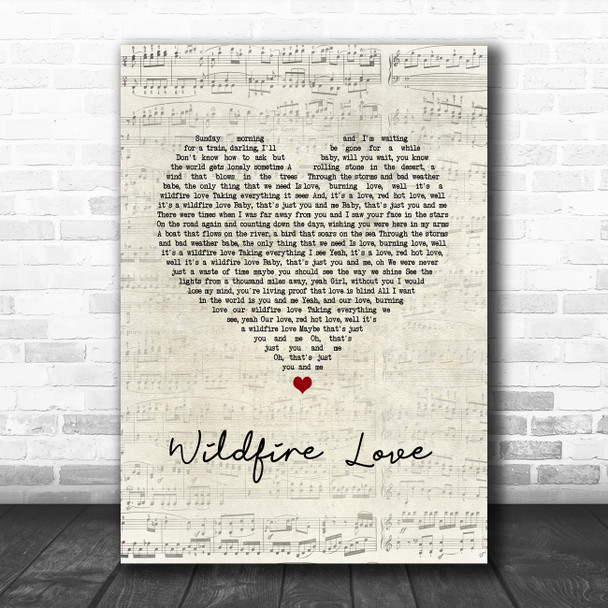 Hootie & The Blowfish Wildfire Love Script Heart Song Lyric Wall Art Print