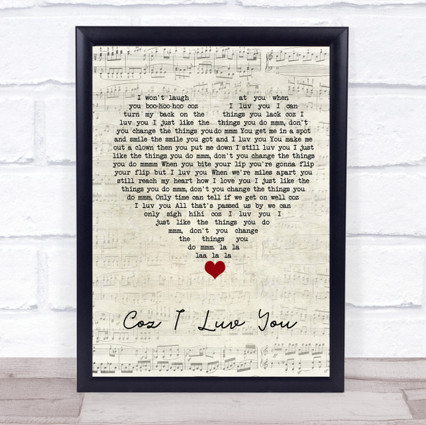 Slade Coz I Luv You Script Heart Song Lyric Wall Art Print