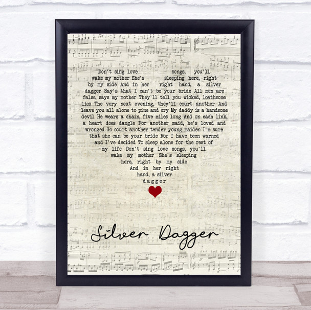 The Men They Couldn't Hang Silver Dagger Script Heart Song Lyric Wall Art Print