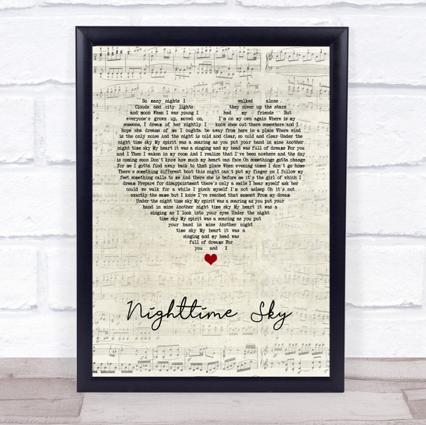 Tiger Army Nighttime Sky Script Heart Song Lyric Wall Art Print