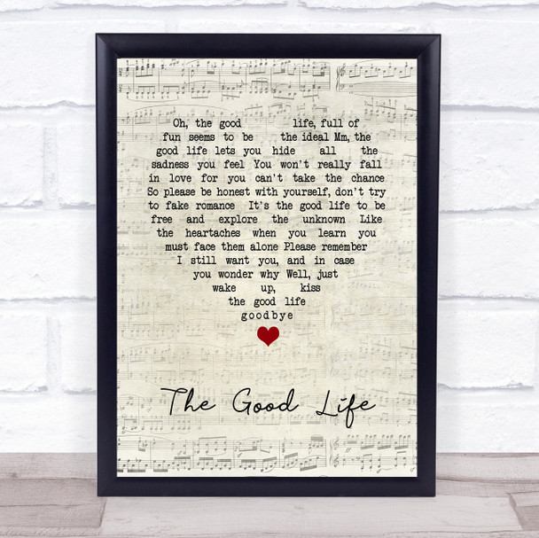 Tony Bennett The Good Life Script Heart Song Lyric Wall Art Print