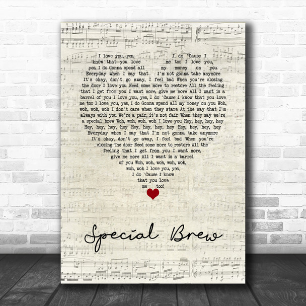 Bad Manners Special Brew Script Heart Song Lyric Wall Art Print
