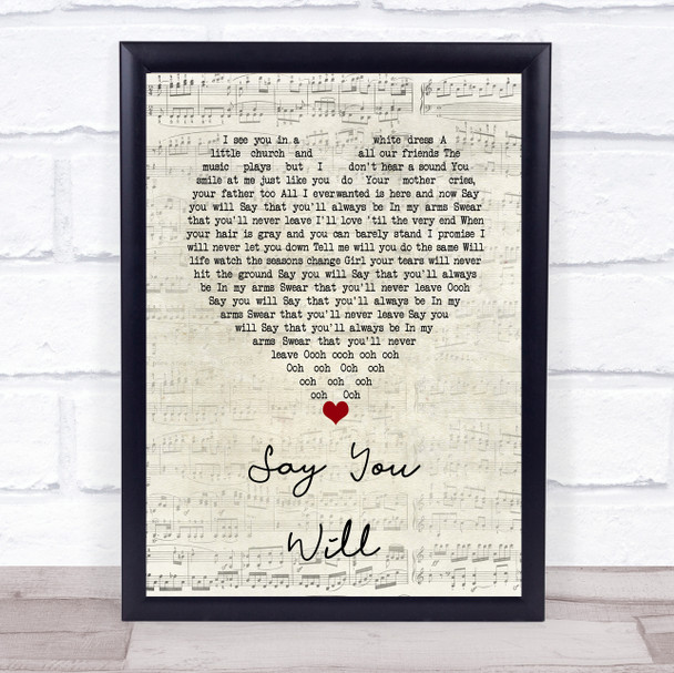 Hearts & Colors Say You Will Script Heart Song Lyric Wall Art Print