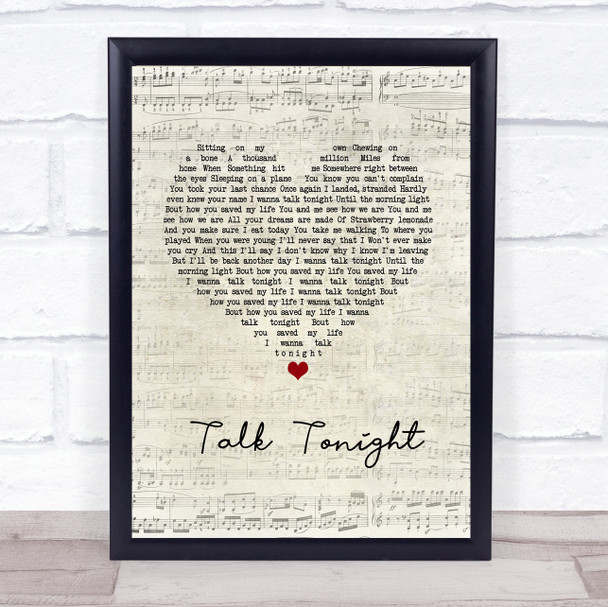 Oasis Talk Tonight Script Heart Song Lyric Wall Art Print