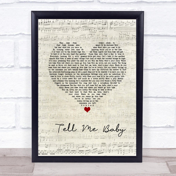 Red Hot Chili Peppers Tell Me Baby Script Heart Song Lyric Wall Art Print
