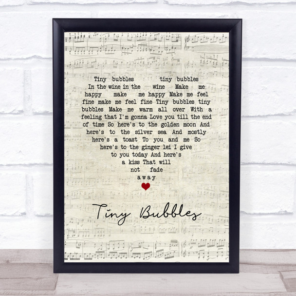 Sidney Devine Tiny Bubbles Script Heart Song Lyric Wall Art Print