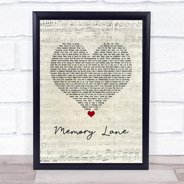 Bugzy Malone Memory Lane Script Heart Song Lyric Wall Art Print