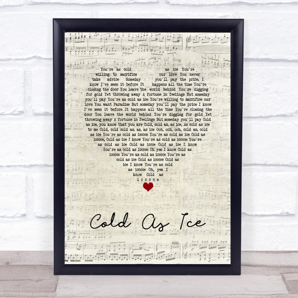 Foreigner Cold As Ice Script Heart Song Lyric Wall Art Print
