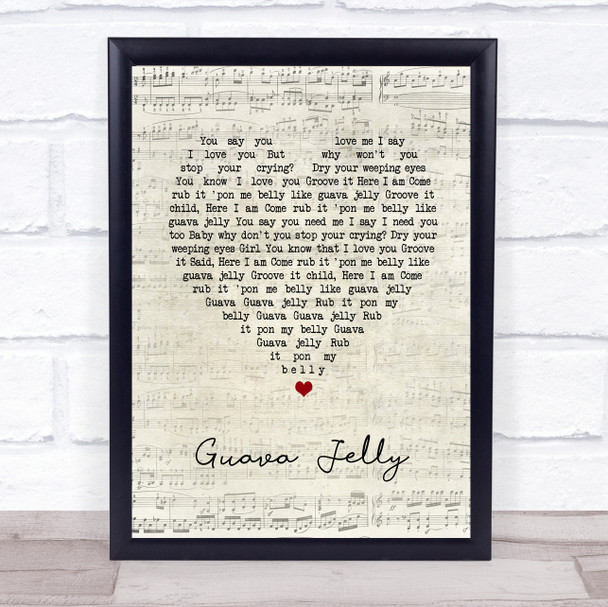 Johnny Nash Guava Jelly Script Heart Song Lyric Wall Art Print