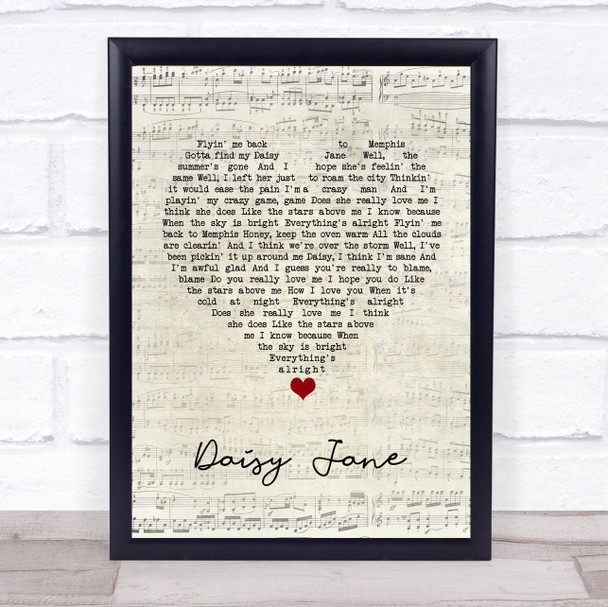 America Daisy Jane Script Heart Song Lyric Wall Art Print