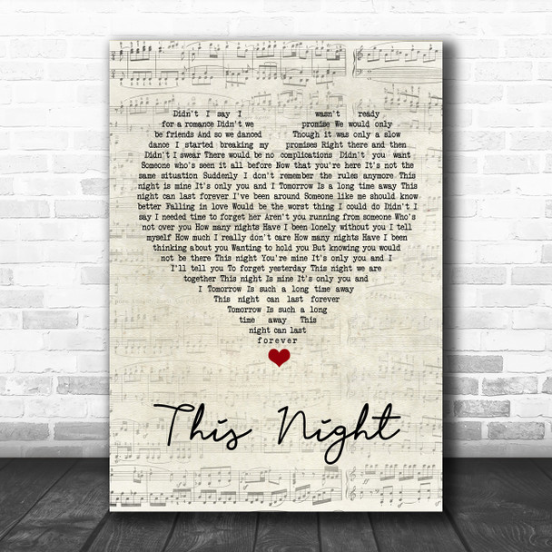 Billy Joel This Night Script Heart Song Lyric Wall Art Print