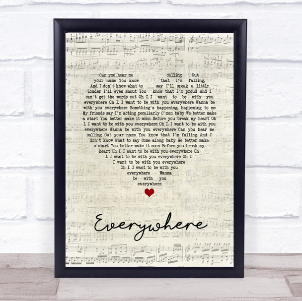 Fleetwood Mac Everywhere Script Heart Song Lyric Wall Art Print